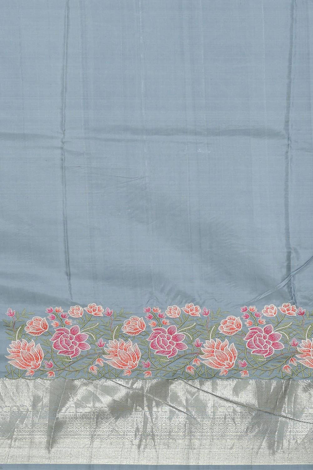 Collection of Kanchipattu Bluish Grey Embroidered Saree in a gallery layout