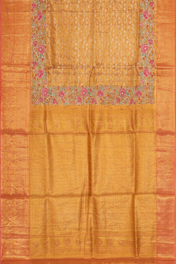 Collection of Kanchipattu Golden Peach Embroidered Saree in a gallery layout