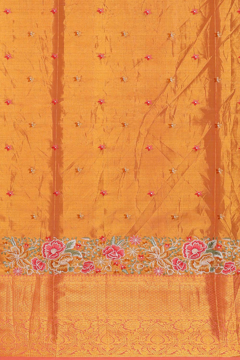 Collection of Kanchipattu Golden Peach Embroidered Saree in a gallery layout