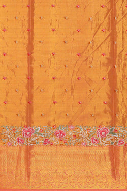 Collection of Kanchipattu Golden Peach Embroidered Saree in a gallery layout