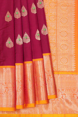 Collection of Kanchipattu Burgundy Brocade Saree in a gallery layout