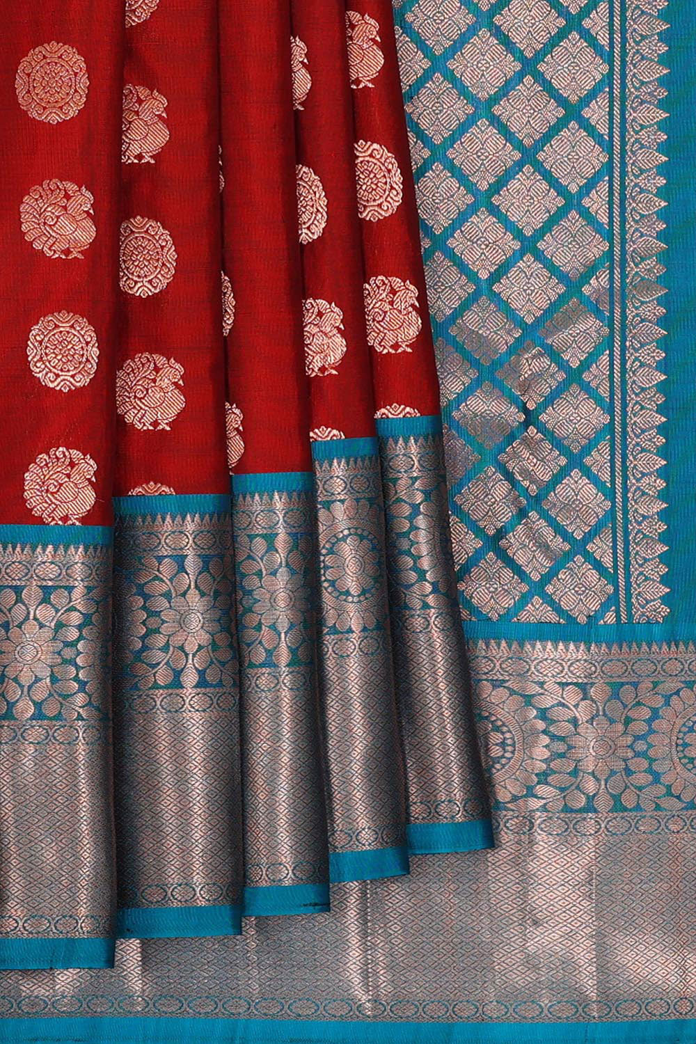 Collection of Kanchipattu Red Brocade Saree in a gallery layout