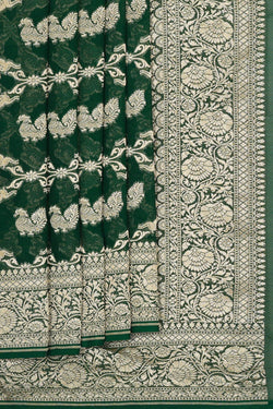 Image of Banarasi Georgette Bottle Green Saree