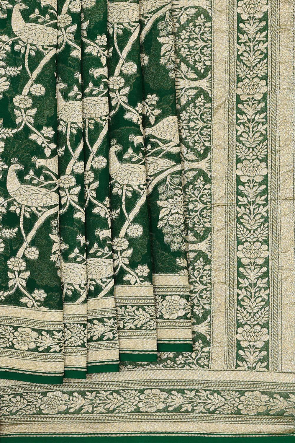 Collection of Banarasi Georgette Bottle Green Saree in a gallery layout