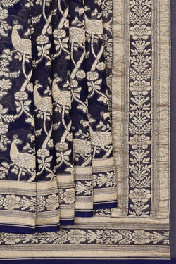 Collection of Banarasi Georgette Navy Blue Saree in a gallery layout