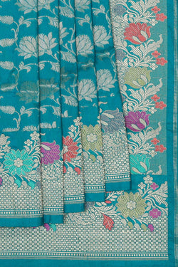 Collection of Banarasi Silk Teal Blue Saree in a gallery layout