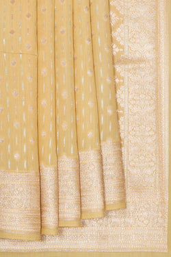 Collection of Banarasi Chiniya Silk Light Yellow Saree in a gallery layout