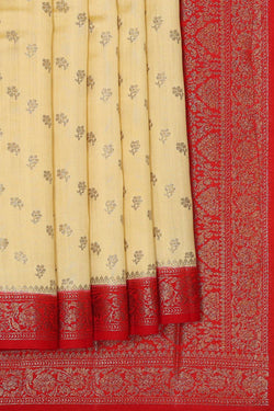 Collection of Banarasi Chiniya Silk Light Yellow Saree in a gallery layout