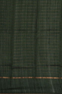 Image of Printed Tussar Jute Bottle Green Saree