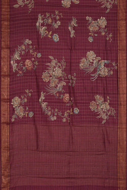 Image of Printed Tussar Silk Wine Colour Saree