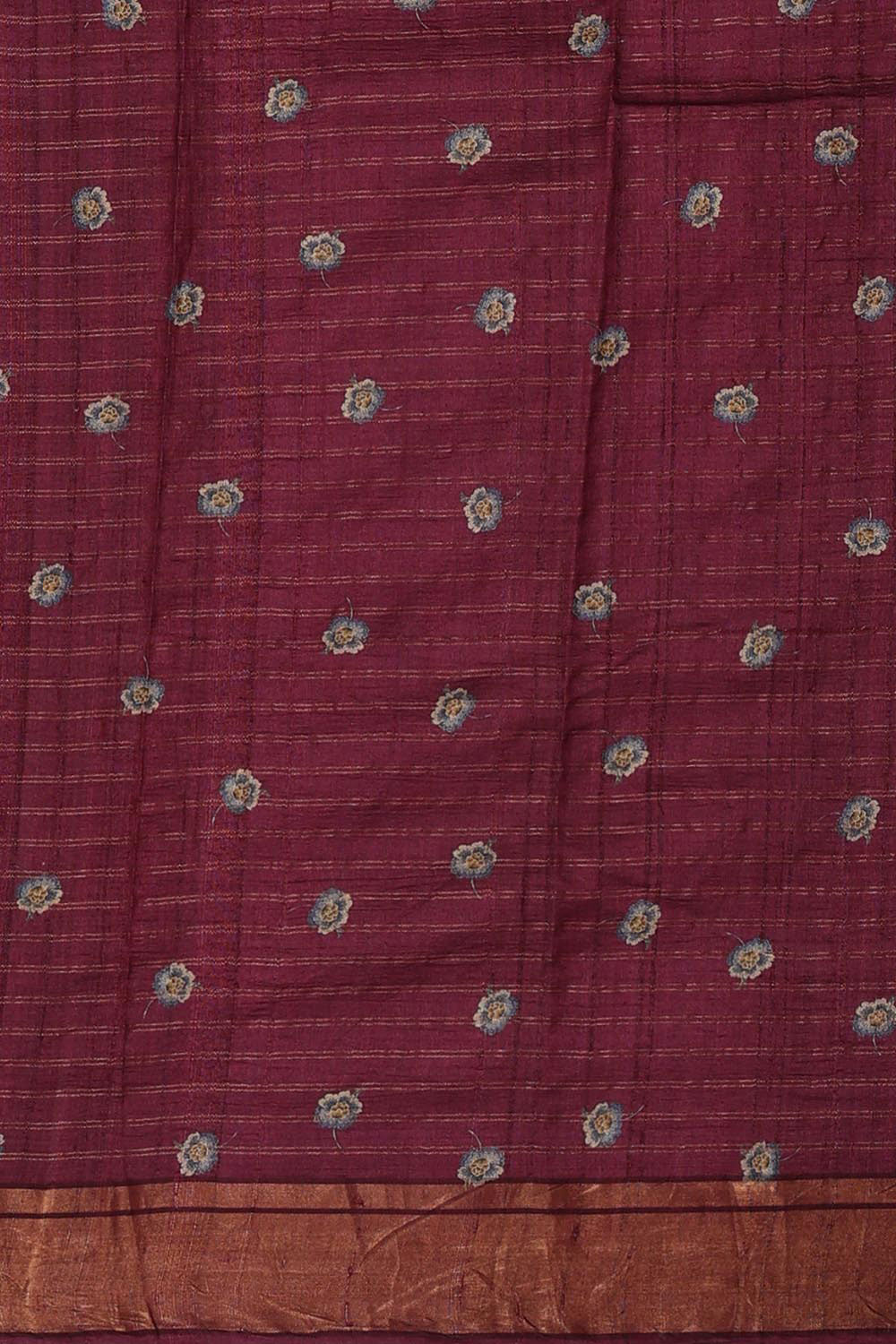 Printed Tussar Silk Wine Colour Saree