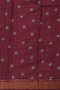 Image of Printed Tussar Silk Wine Colour Saree