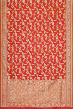 Image of Banarasi Silk Reddish Orange Saree