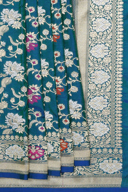 Collection of Banarasi Silk Peacock Blue Saree in a gallery layout