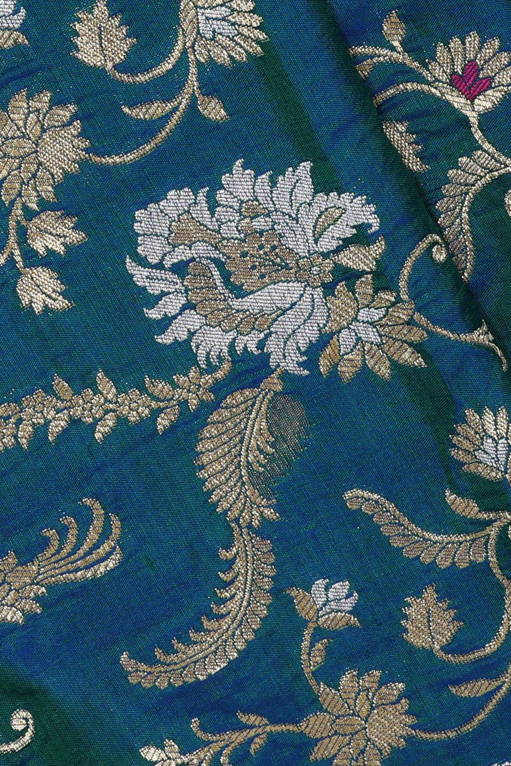 Collection of Banarasi Silk Peacock Blue Saree in a gallery layout