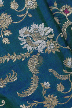 Collection of Banarasi Silk Peacock Blue Saree in a gallery layout