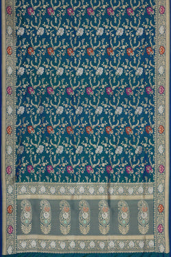 Collection of Banarasi Silk Peacock Blue Saree in a gallery layout