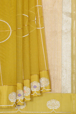 Collection of Organza Golden Green Saree in a gallery layout