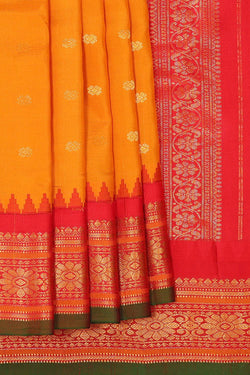 Image of Gadwal Silk Mustard Yellow Saree