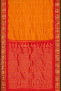 Image of Gadwal Silk Mustard Yellow Saree