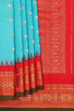 Image of Gadwal Silk Sky Blue Saree