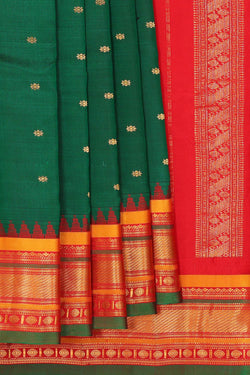 Image of Gadwal Silk Bottle Green Saree