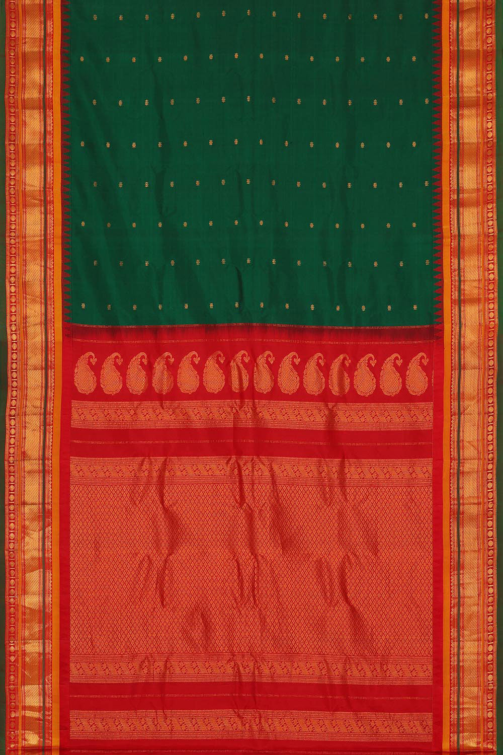 Gadwal Silk Bottle Green Saree