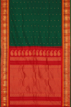 Image of Gadwal Silk Bottle Green Saree