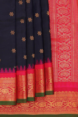 Image of Gadwal Silk Navy Blue Saree