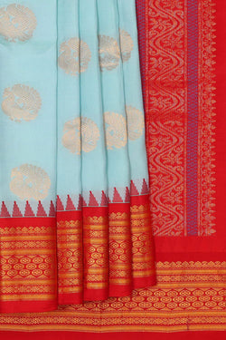 Image of Gadwal Silk Ice Blue Saree