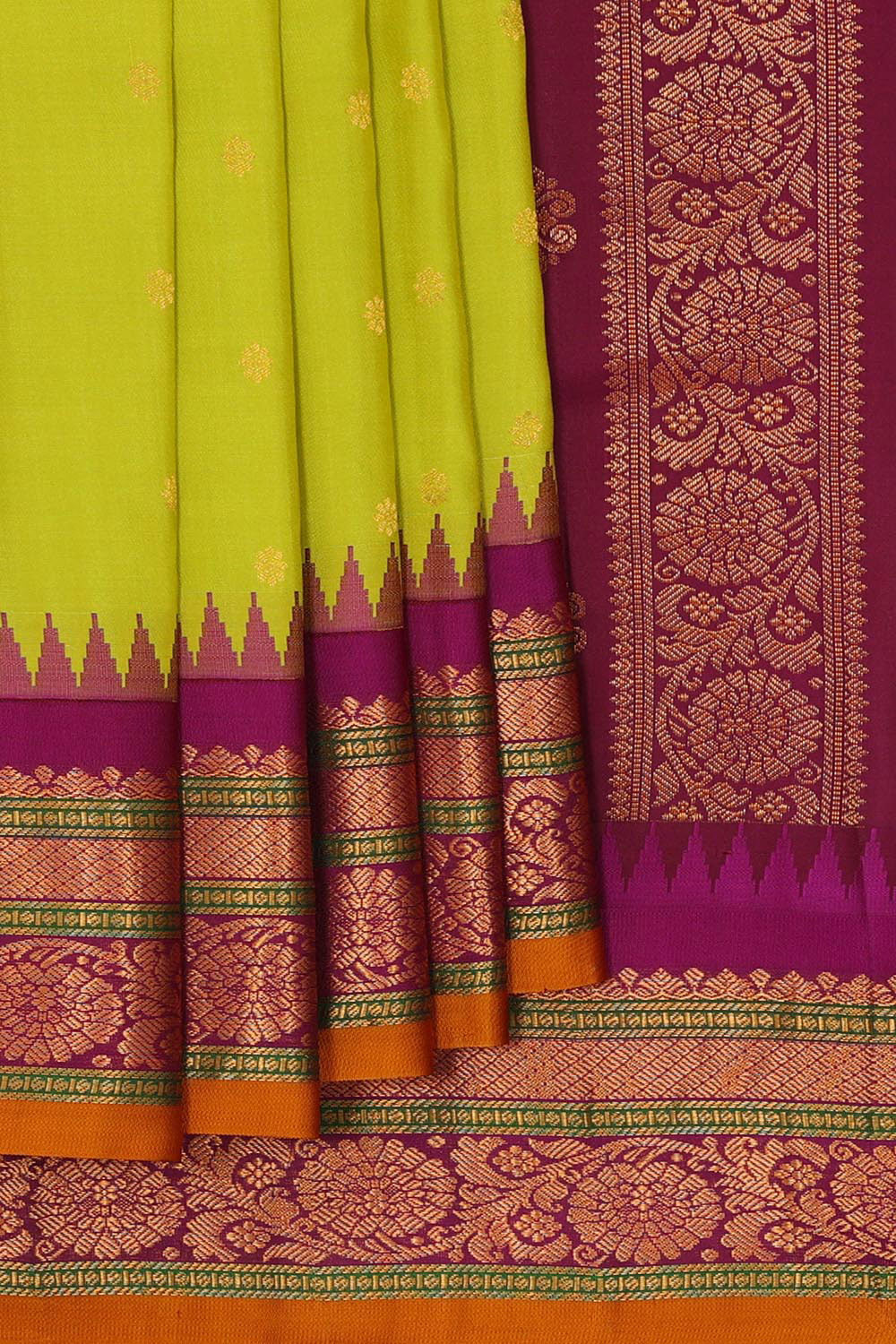 Gadwal Silk Parrot Green Saree