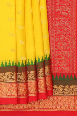 Image of Gadwal Silk Yellow Saree