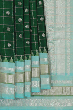 Image of Gadwal Silk Bottle Green Saree