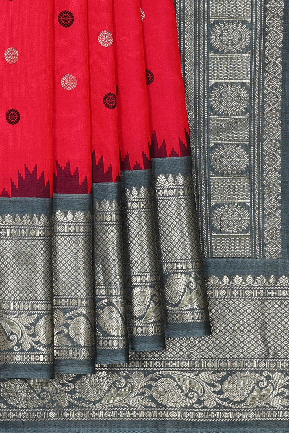 Image of Gadwal Silk Red Saree