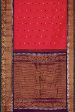 Image of Gadwal Silk Pinkish Red Saree