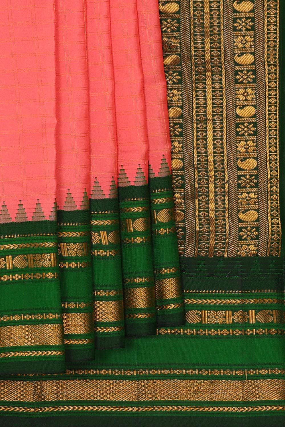 Gadwal Silk Peach Pink Saree