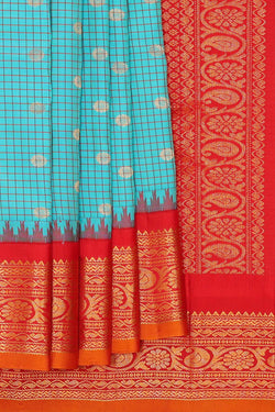 Image of Gadwal Silk Sky Blue Saree