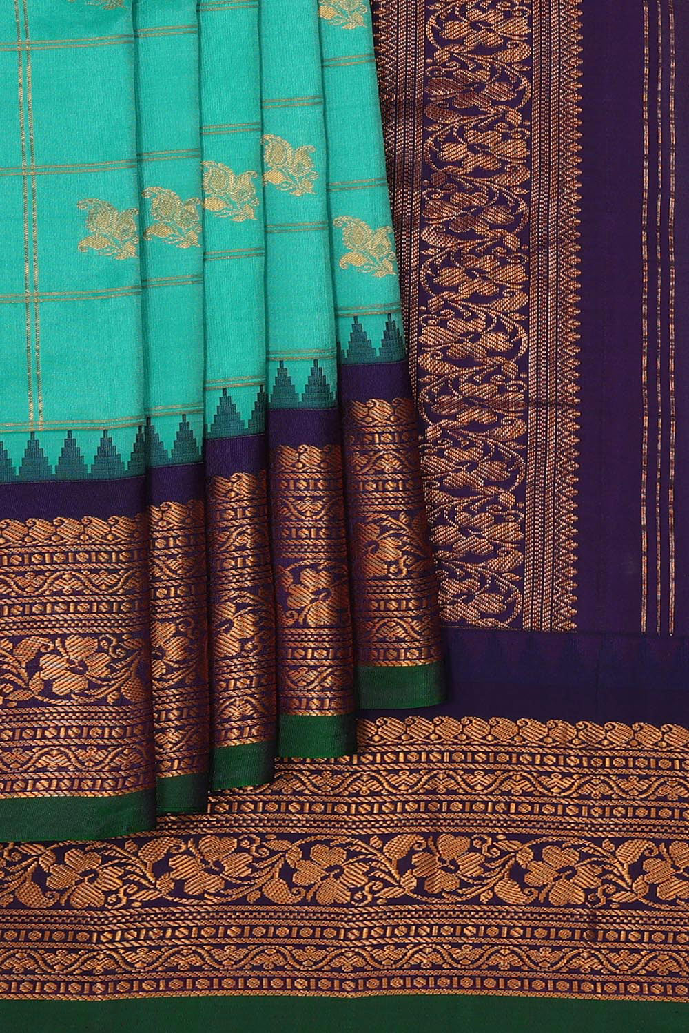 Gadwal Silk Turquoise Blue Saree