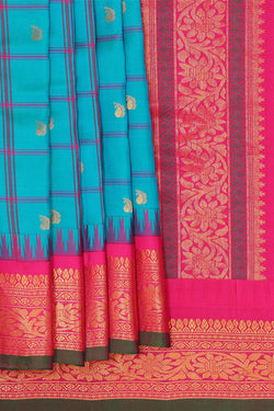 Image of Gadwal Silk Sky Blue Saree