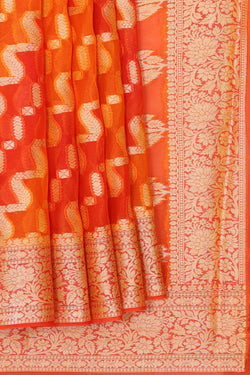 Image of Banarasi Semi Georgette Orange Saree