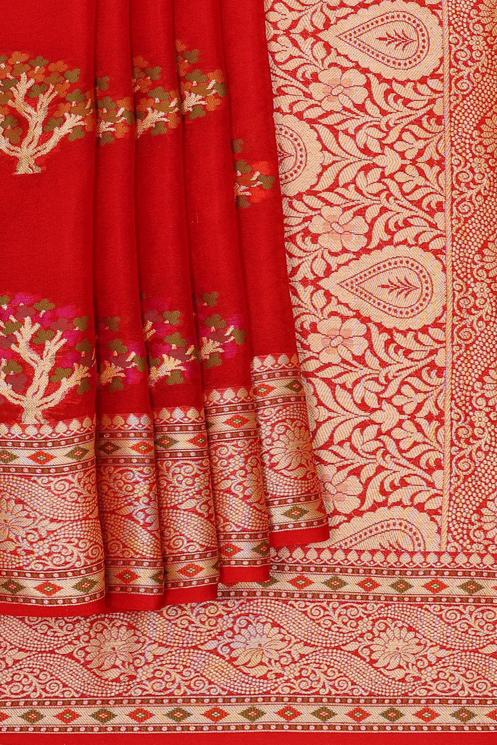 Banarasi Semi Georgette Chilli Red Saree