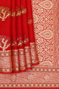 Image of Banarasi Semi Georgette Chilli Red Saree