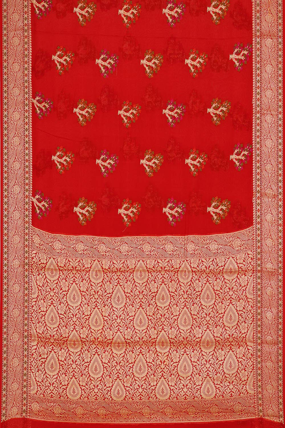 Banarasi Semi Georgette Chilli Red Saree