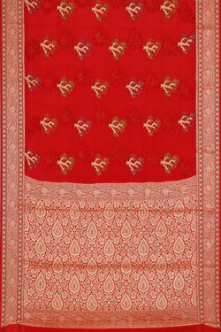 Image of Banarasi Semi Georgette Chilli Red Saree