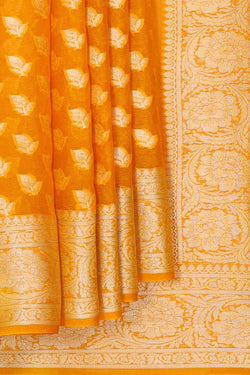 Image of Banarasi Semi Georgette Mustard Yellow Saree