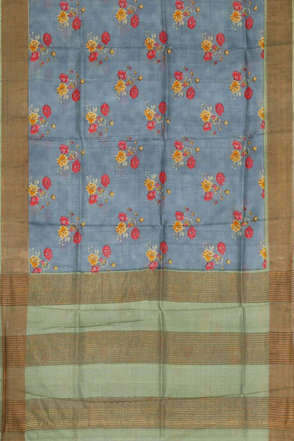 Printed Tussar Silk Grey Saree