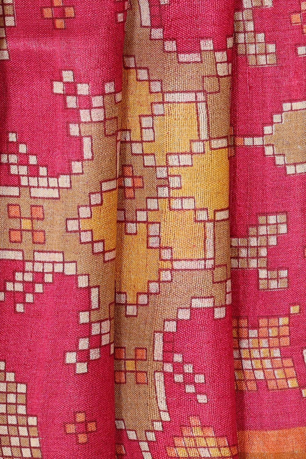 Printed Tussar Silk Rani Pink Saree