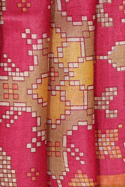 Image of Printed Tussar Silk Rani Pink Saree