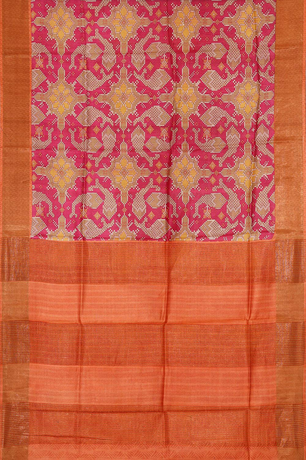 Printed Tussar Silk Rani Pink Saree