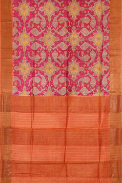 Image of Printed Tussar Silk Rani Pink Saree